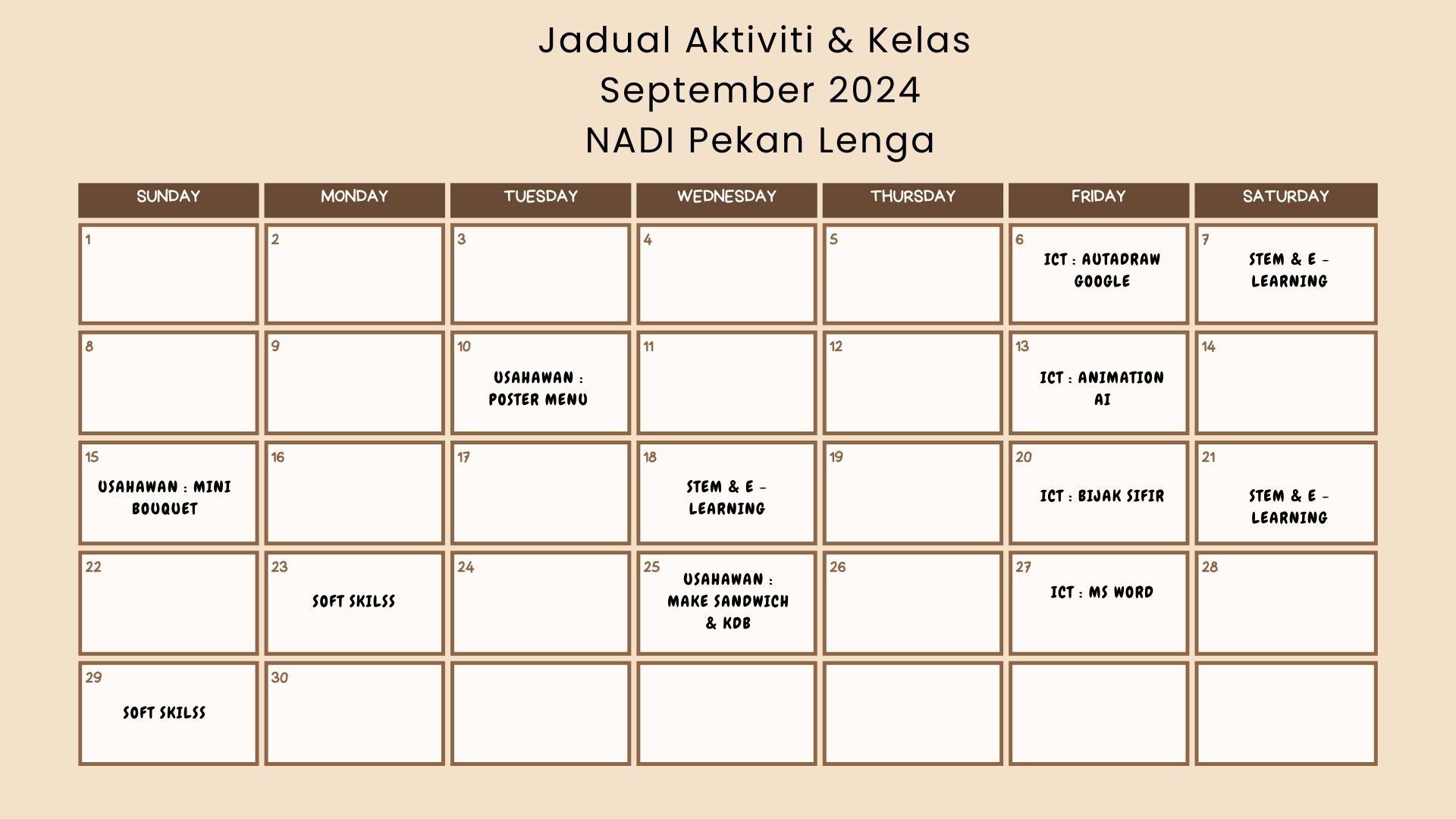 JADUAL AKTIVITI BULAN SEPTEMBER 2024