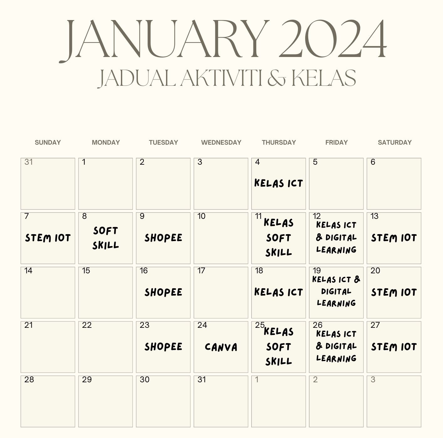 JAN 24 JADUAL AKTIVITI PEDI