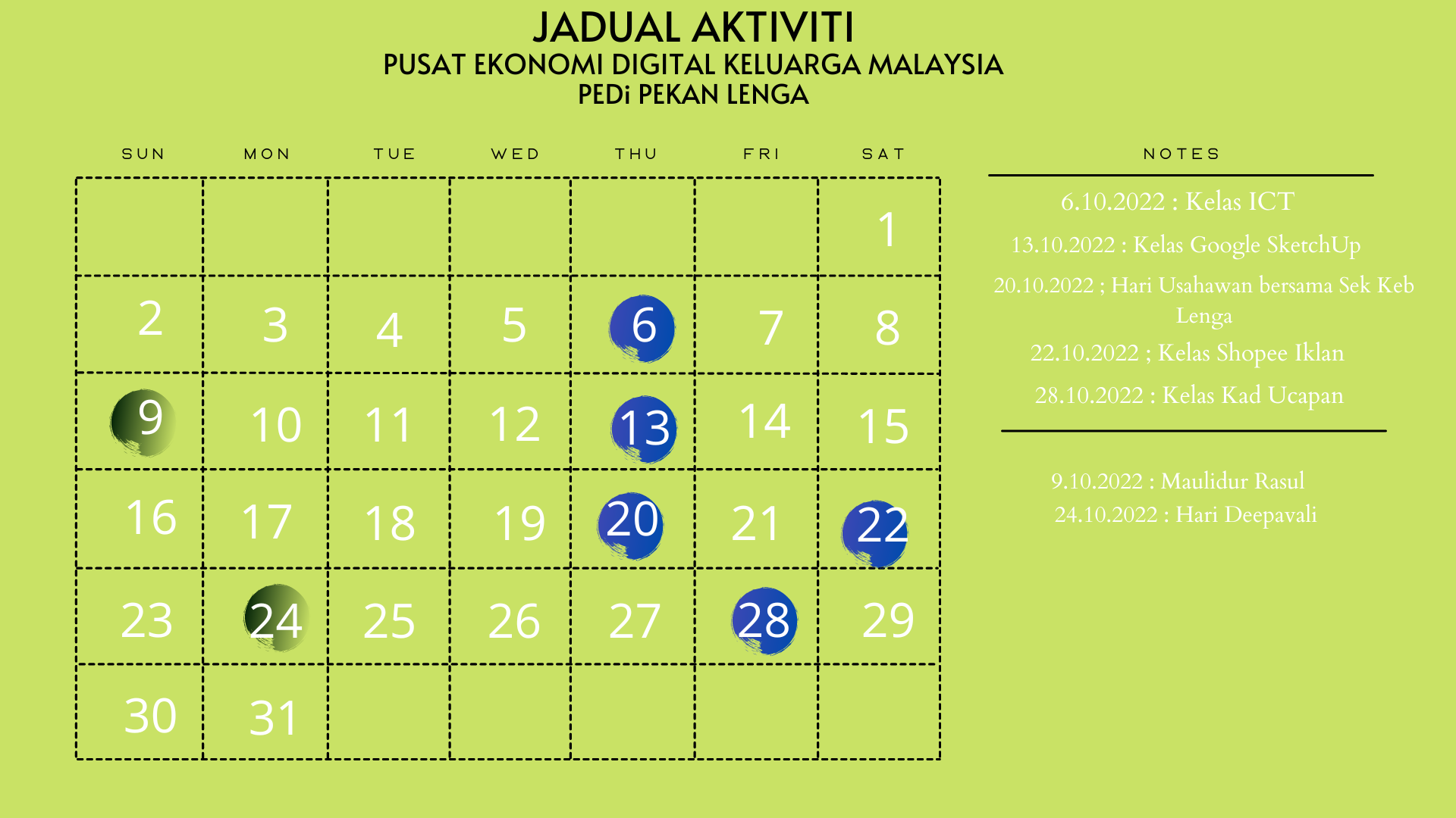 Jadual Aktivit Bulan Oktober 2022