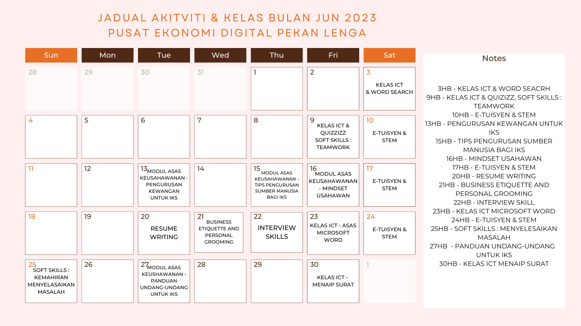 Jadual Aktiviti Bulan Jun 2023