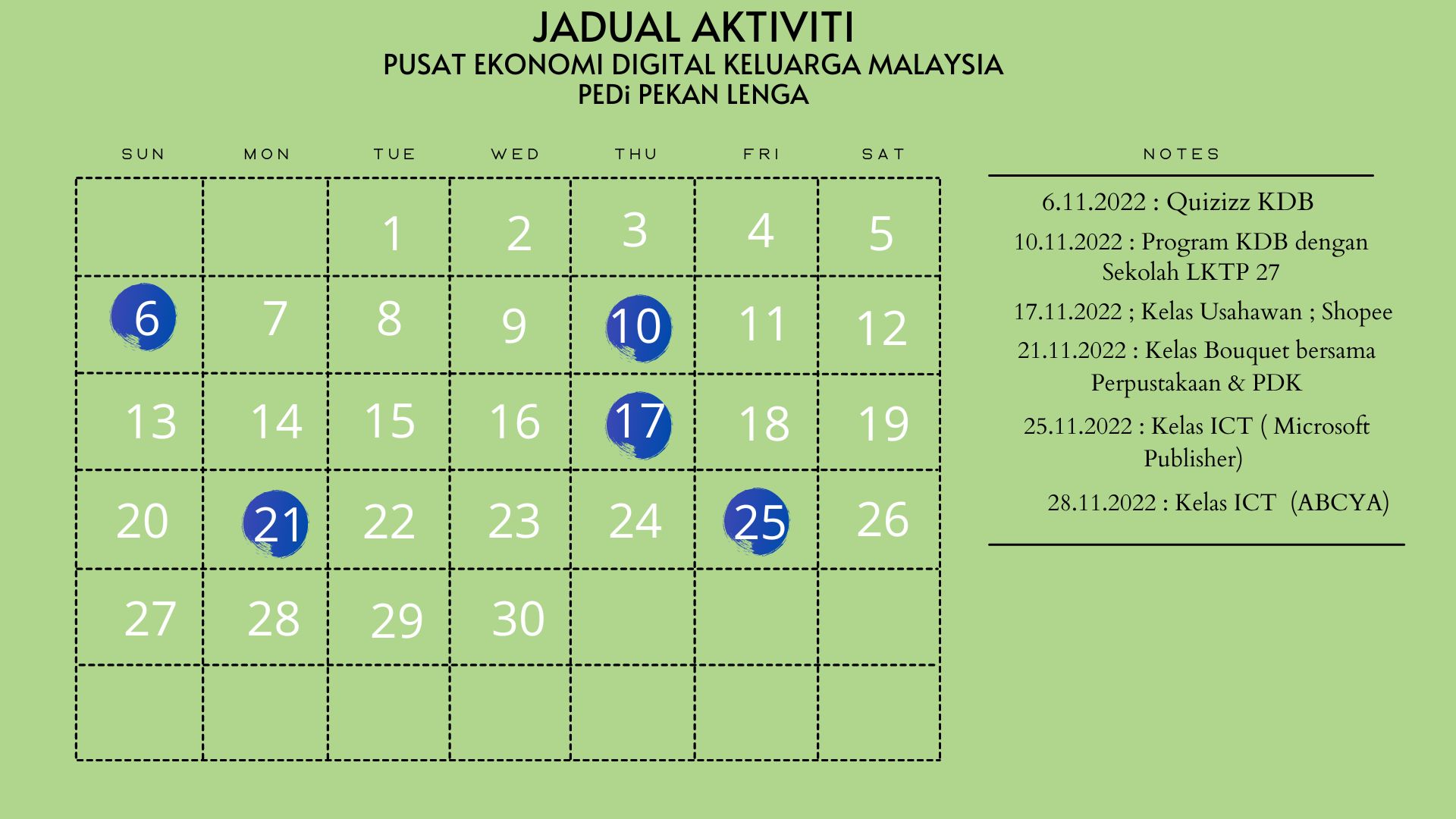 Jadual Aktiviti Bulan November