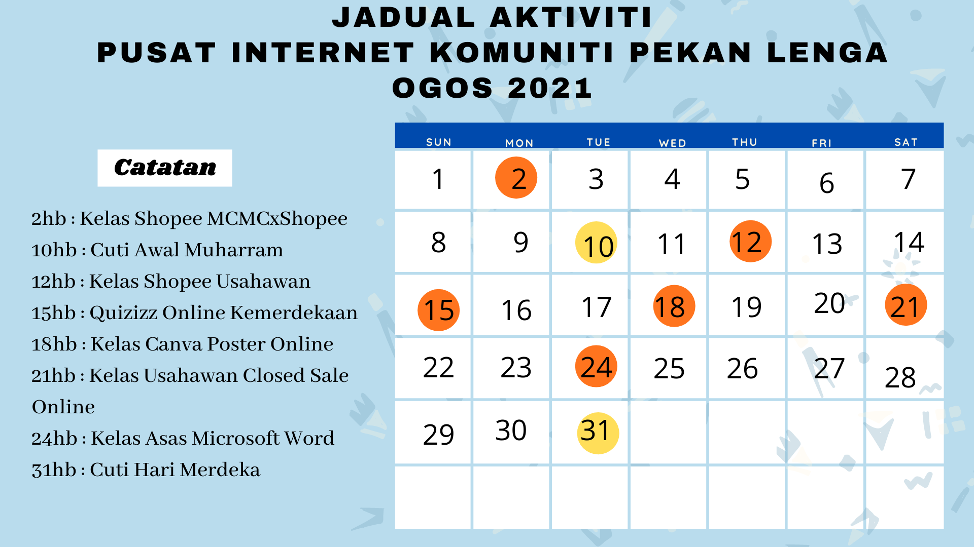 Jadual Aktiviti Bulan Ogos 2021