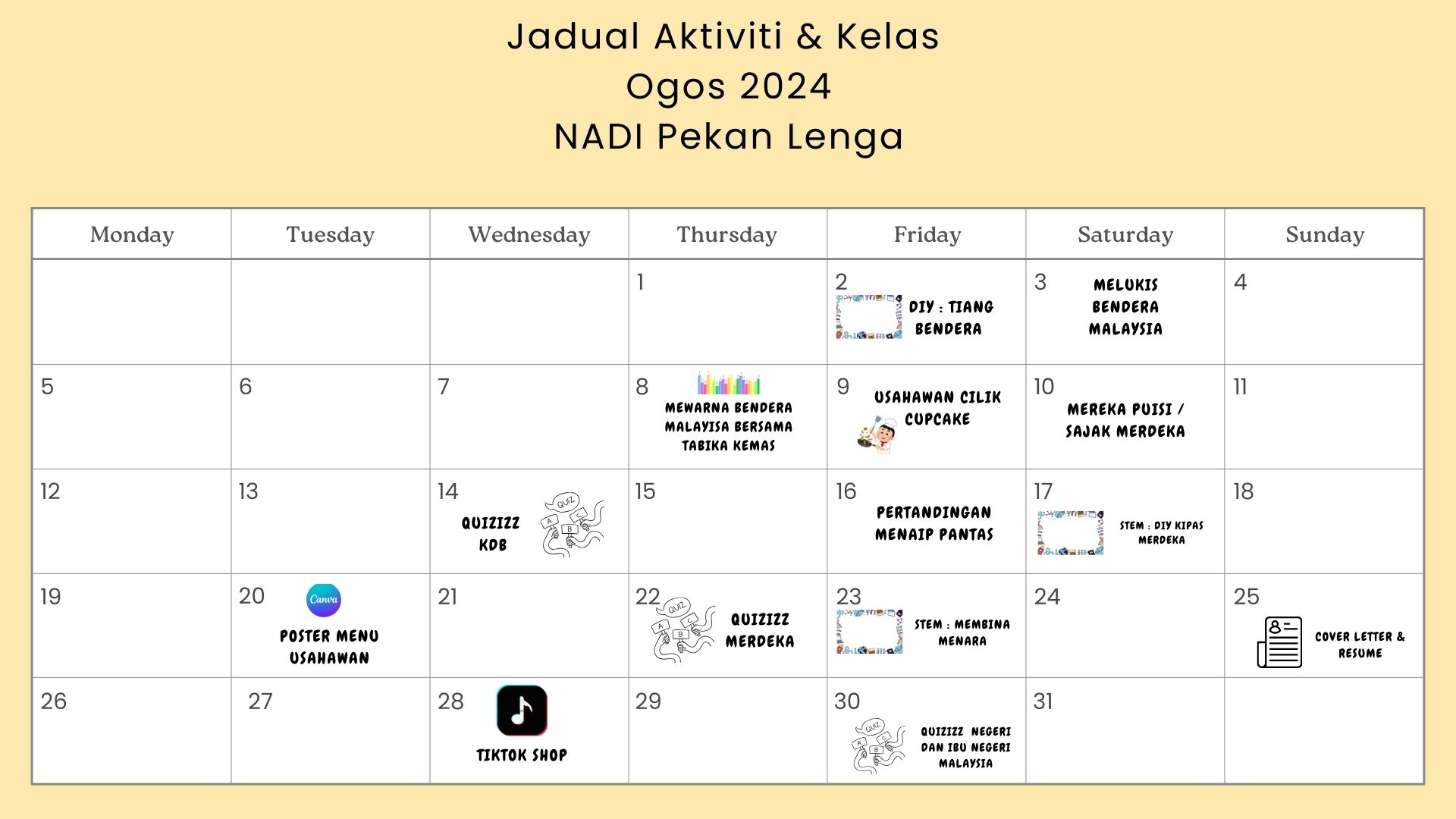 Jadual Aktiviti Bulan Ogos 2024